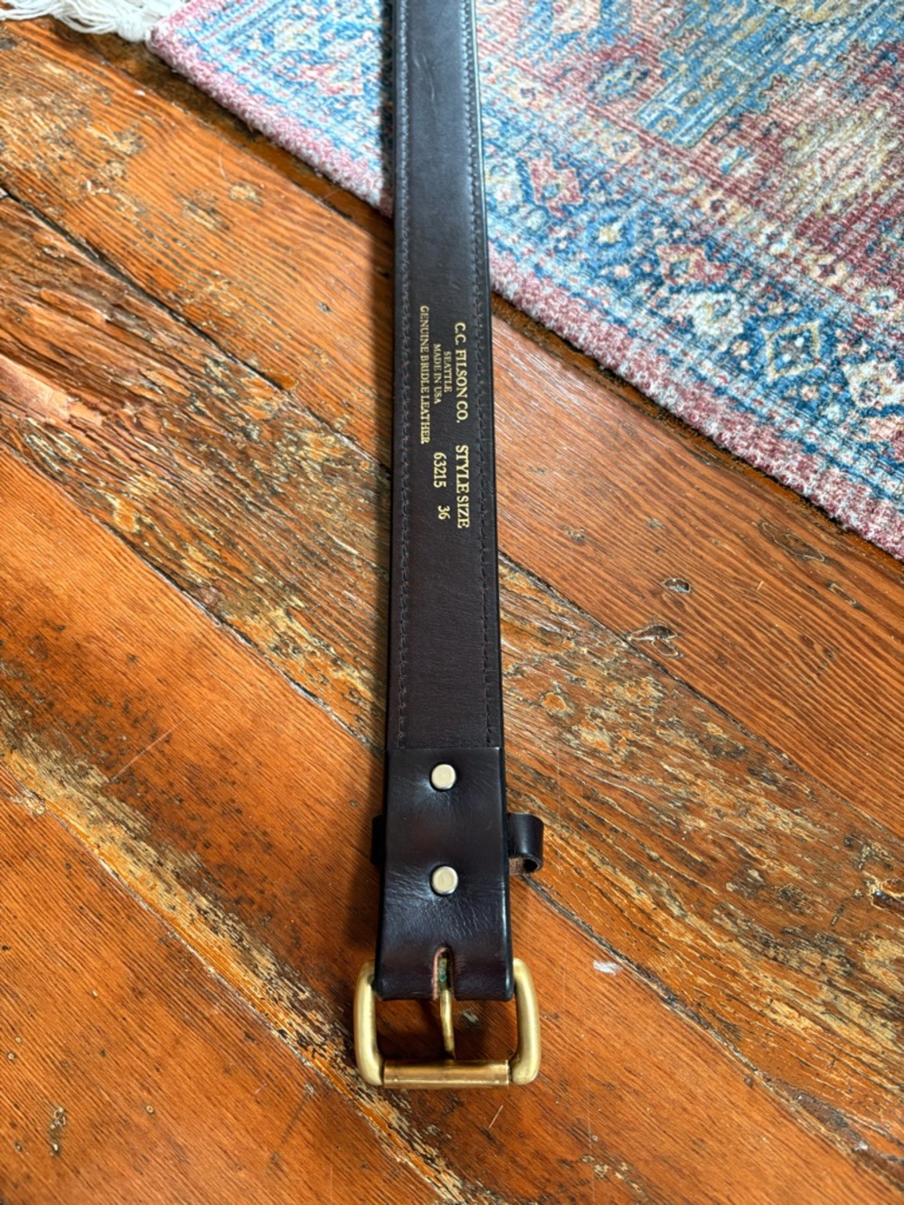 Filson Brown Genuine Bridle Leather Belt with Gold Stamping - Picture 4 of 6